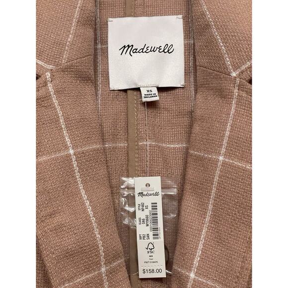 Madewell Breezewoven Larsen Blazer Women Size XS Linen Windowpane Sandstone NWT - Picture 7 of 8